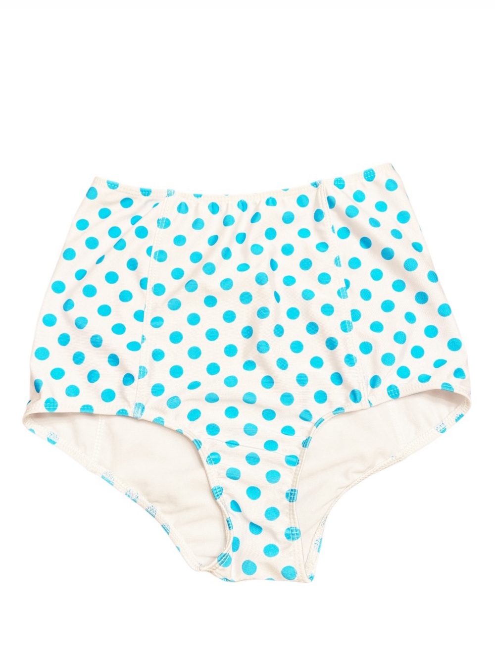 Kortni Jeane high waisted bikini bottoms, white & blue polka dots Size XS EUC